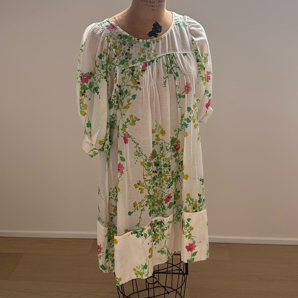 Summer ABS Floral Print Dress with Puff Sleeves and Pockets